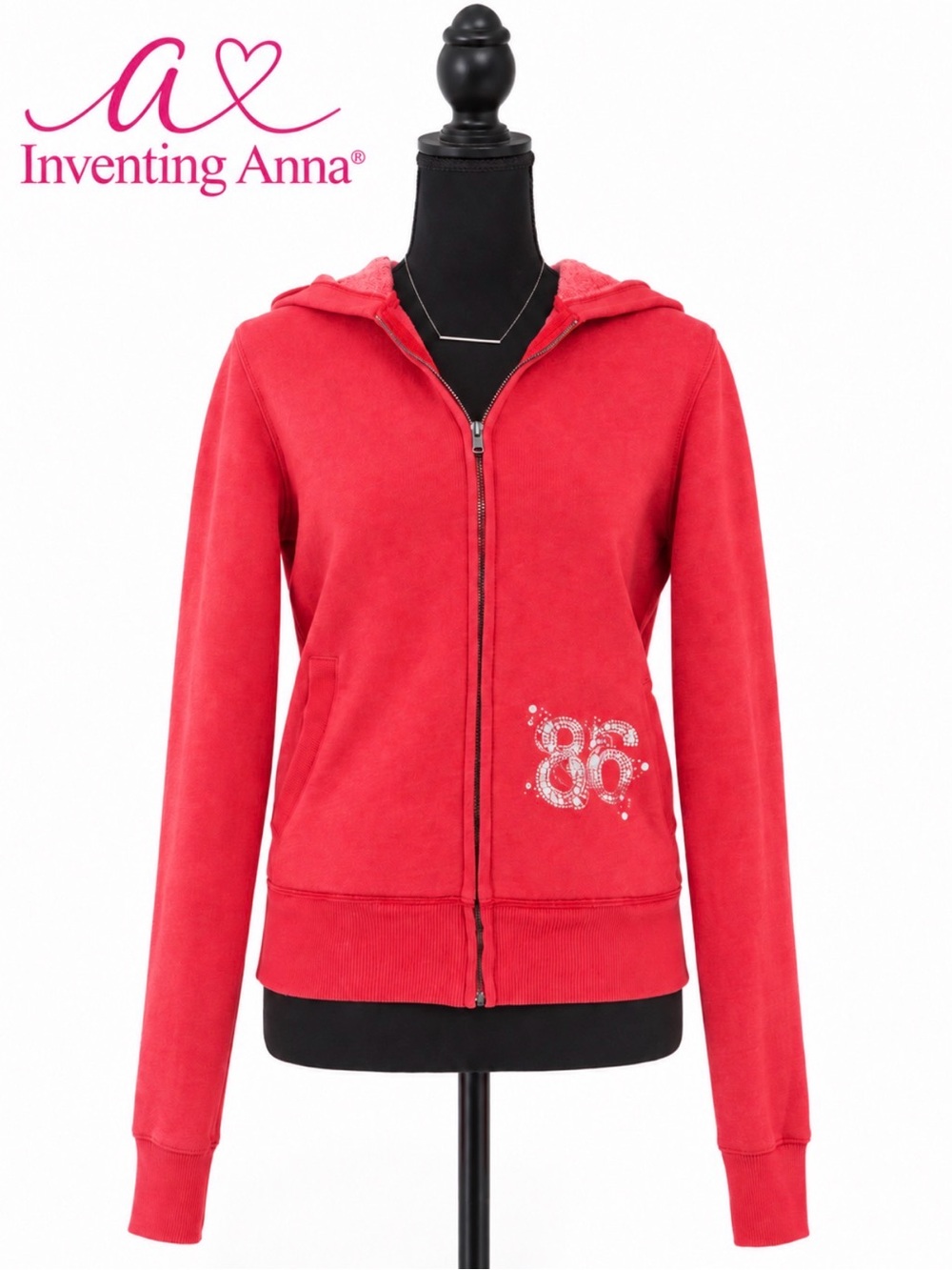 PINK Red Hooded Zip-Up Sweatshirt True Pink Love Graphic size M